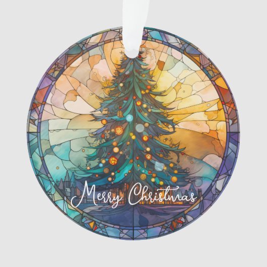 Custom Glas in lood Tree Claus Kerstversiering Ornament (voorkant)