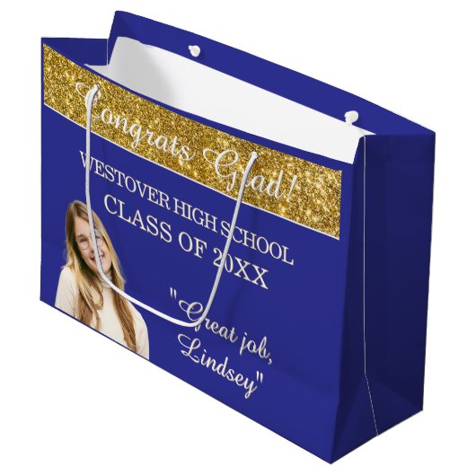 Custom Glitz! Personalized Graduation  Groot Cadeauzakje (Voorkant Gekanteld)