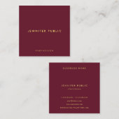 Custom Glossy Luxury Burgundy Red Gold Text Vierkante Visitekaartje (Voorkant / Achterkant)
