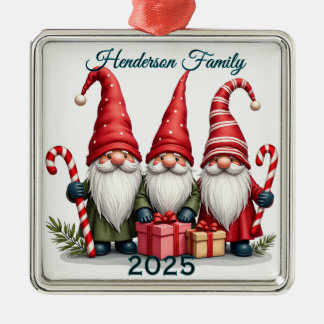 Custom Gnome Family Of Three Metalen Ornament