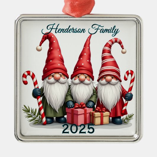 Custom Gnome Family Of Three Metalen Ornament (Voorkant)