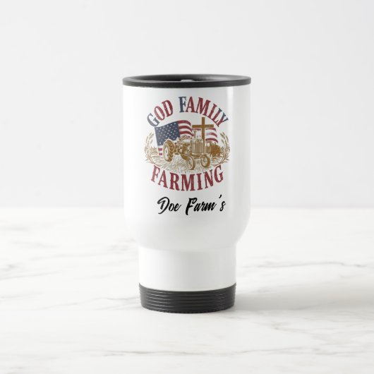 Custom “God Family Farming” Travel Mug Reisbeker (Center)