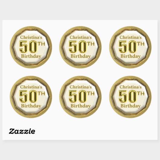 Custom Gold 50th Birthday Stickers (Vel)