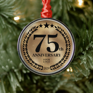 Custom Gold 75e Business Jubileum Christmas Metalen Ornament