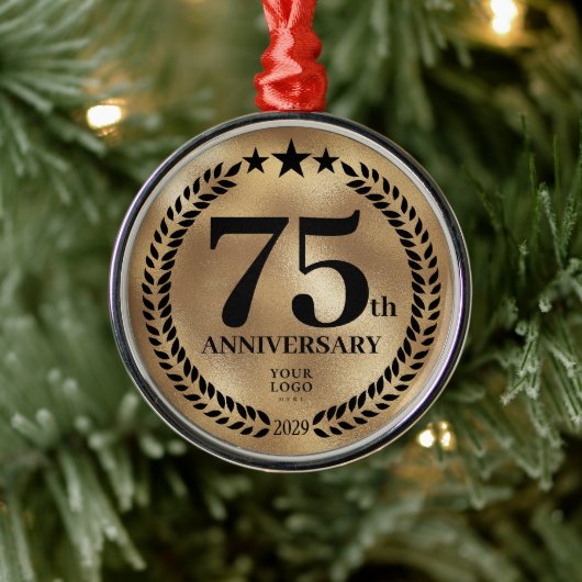 Custom Gold 75e Business Jubileum Christmas Metalen Ornament (Boom)