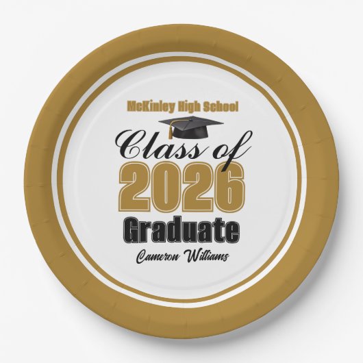 Custom Gold Black Class of 2026 Graduation Party Papieren Bordje (Voorkant)