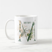 Custom Gold Botanische Eucalyptus Monogram "M" Koffiemok (Links)