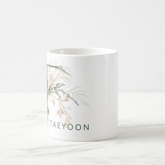 Custom Gold Botanische Eucalyptus Monogram "T" Koffiemok (Center)