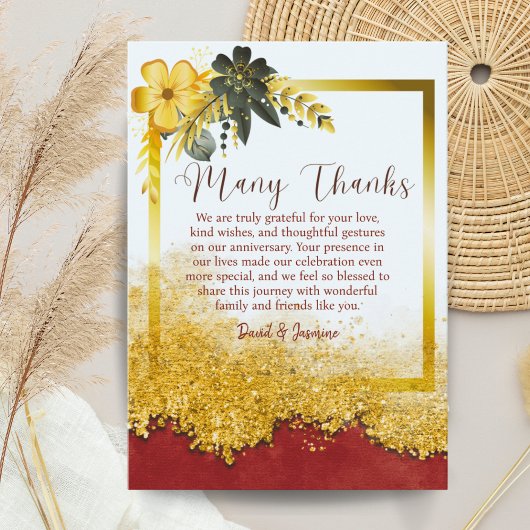 Custom Gold & Bourgondië Foral Wedding Jubileum Bedankkaart