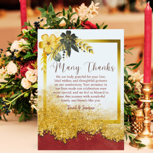 Custom Gold & Bourgondië Foral Wedding Jubileum Bedankkaart