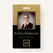 Custom Gold Business Logo Barcode Employee Photo Badge (Voorkant)
