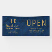 Custom Gold Business Logo Monogram Blauw Patroon Spandoek (Horizontaal)
