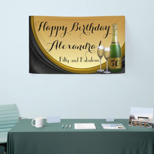 Custom Gold Champagne 50e verjaardag Party Banner (Beurs)