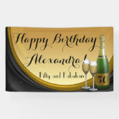 Custom Gold Champagne 50e verjaardag Party Banner (Horizontaal)