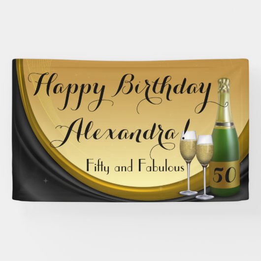 Custom Gold Champagne 50e verjaardag Party Banner (Horizontaal)