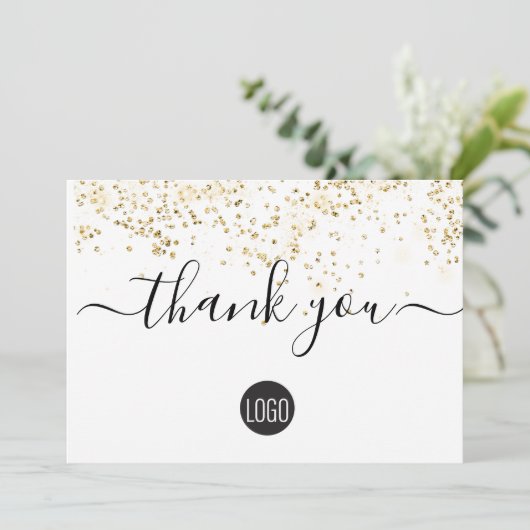 Custom Gold confetti eenvoudige zakelijke klant Bedankkaart (Staand voorkant)