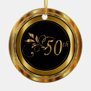 Custom Gold Damask 50th Wedding Jubileum Keramisch Ornament
