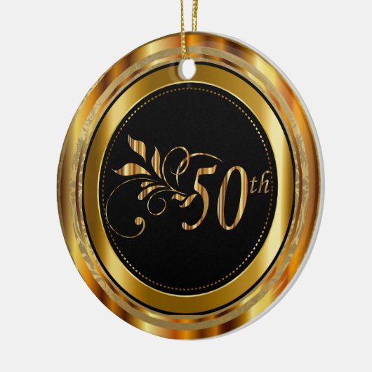 Custom Gold Damask 50th Wedding Jubileum Keramisch Ornament (Links)