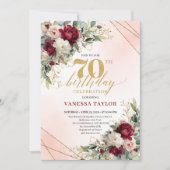 Custom gold floral 70th birthday invite for men kaart (Voorkant)
