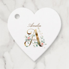 Custom Gold Floral Letter A Heart Favor Tag Bedankjes Labels
