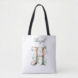Custom Gold Floral Letter H All-Over Print Tote Bag