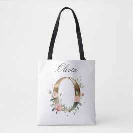Custom Gold Floral Letter O All-Over Print Tote Bag