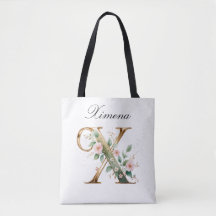 Custom Gold Floral Letter X All-Over Print Tote