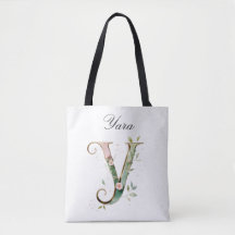 Custom Gold Floral Letter Y All-Over Print Tote