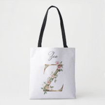 Custom Gold Floral Letter Z All-Over Print Tote