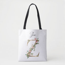 Custom Gold Floral Letter Z All-Over Print Tote Bag
