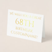 Custom Gold Foil 68e Verjaardag Wenskaart Folie Kaarten (Voorkant)