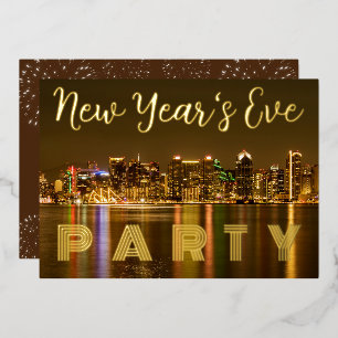 Custom Gold Foil San Diego NYE Party Folie Uitnodiging