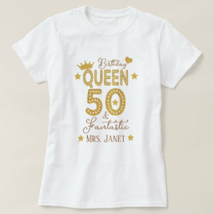 Custom Gold Glitter 50th Birthday Queen Women's T-shirt