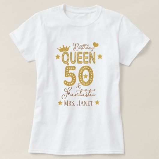 Custom Gold Glitter 50th Birthday Queen Women's T-shirt (Design voorkant)