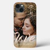 Custom Gold Glitter Couple Photo Monogramed Case-Mate iPhone Case (Achterkant)