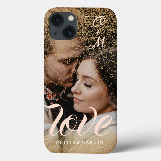 Custom Gold Glitter Couple Photo Monogramed Case-Mate iPhone Case (Achterkant)