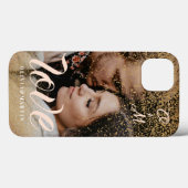 Custom Gold Glitter Couple Photo Monogramed Case-Mate iPhone Case (Achterkant (horizontaal))