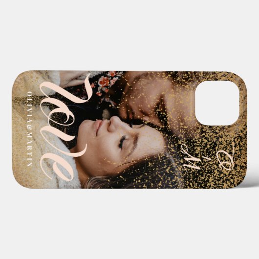 Custom Gold Glitter Couple Photo Monogramed Case-Mate iPhone Case (Achterkant (horizontaal))