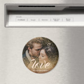 Custom Gold Glitter Couple Photo Monogramed Magneet (Insitu (Vaatwasser))