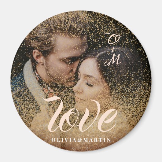 Custom Gold Glitter Couple Photo Monogramed Magneet (Voorkant)