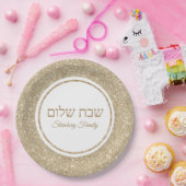 Custom Gold Glitter Hebrew Jewish Shabbat Shalom Papieren Bordje (Feest)