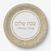 Custom Gold Glitter Hebrew Jewish Shabbat Shalom Papieren Bordje (Voorkant)