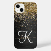 Custom Gold Glitter Zwart Sparkly Monogrammed iPhone Hoesje (Achterkant)