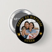 Custom Gold Happy Birthday Foto en leeftijd Naam Ronde Button 5,7 Cm (Voorkant /achterkant)