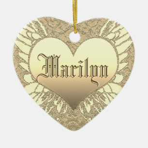 Custom Gold Heart Angel Wings Memorial Keramisch Ornament