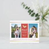 Custom Gold Holly Getrouwd Kerstvakantie Foto Feestdagenkaart (Staand voorkant)