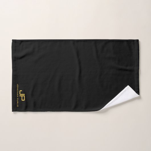 Custom Gold Initiaal Monogram Naam Zwart Sjabloon Bad Handdoek (Handdoek)