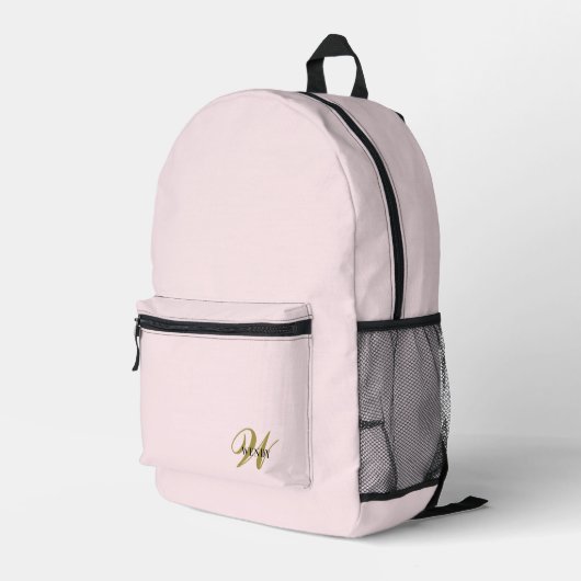 Custom Gold Initial l Feminine Girly Blush Pink Bedrukte Rugzak (Achterkant Hoek Rechts)