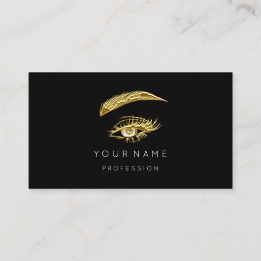 Custom Gold Lashes Brows Makeup Logo Black Visitekaartje (Voorkant)