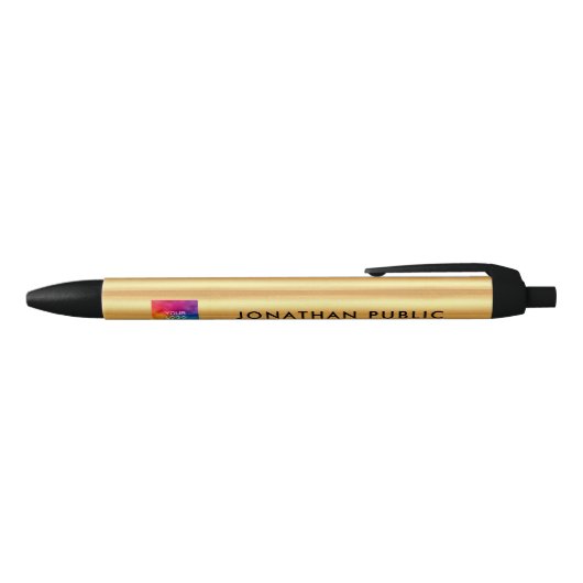 Custom Gold Look Sjabloon Jouw naam Business Logo Blauwe Inkt Pen (Bovenkant)